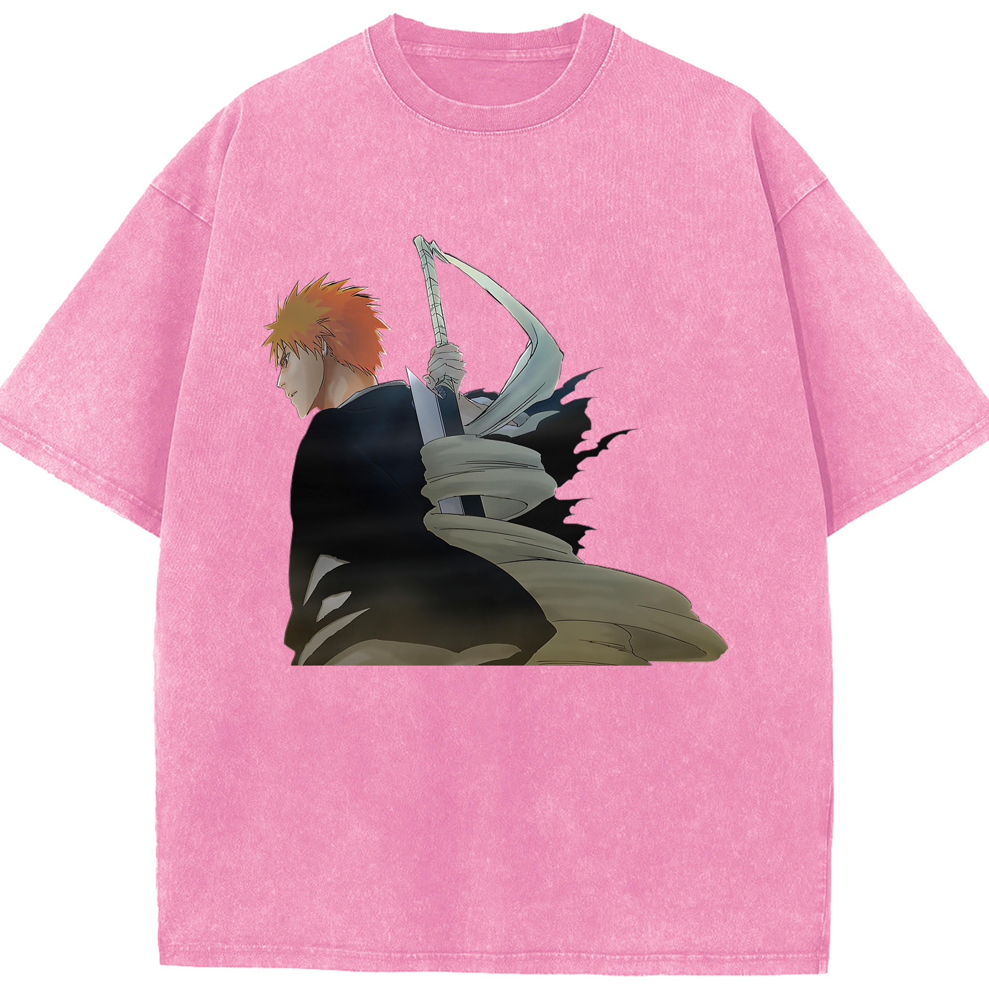 （画像用） ブリーチ 黒崎一護（くろさき いちご）BLEACH Kurosaki Ichigo 綿100% ヴィンテージ風 半袖Tシャツ（フロントプリント）